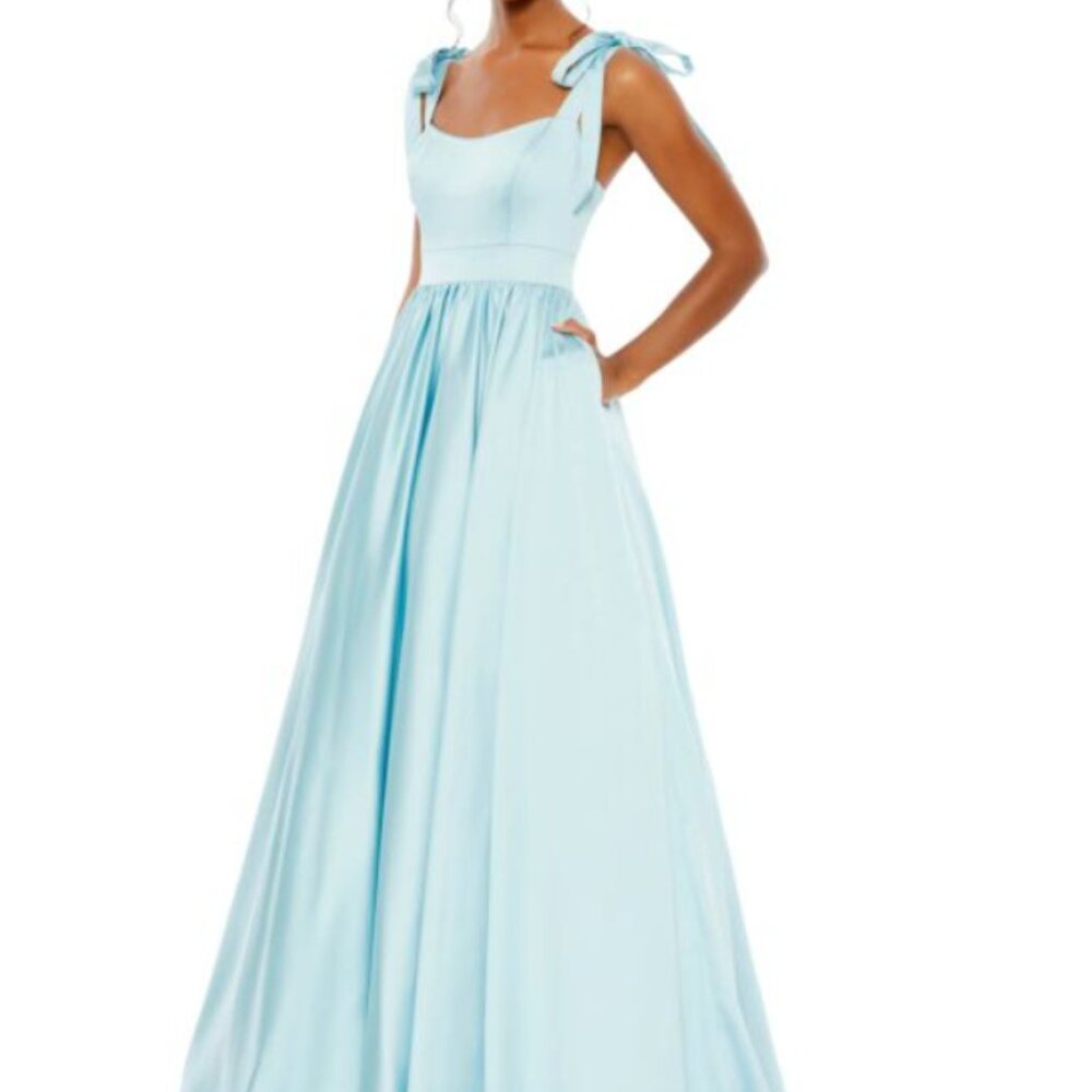NWT Mac Duggal Blue Tie Shoulder Sweetheart Ballgown Size 6 *flawed 67981